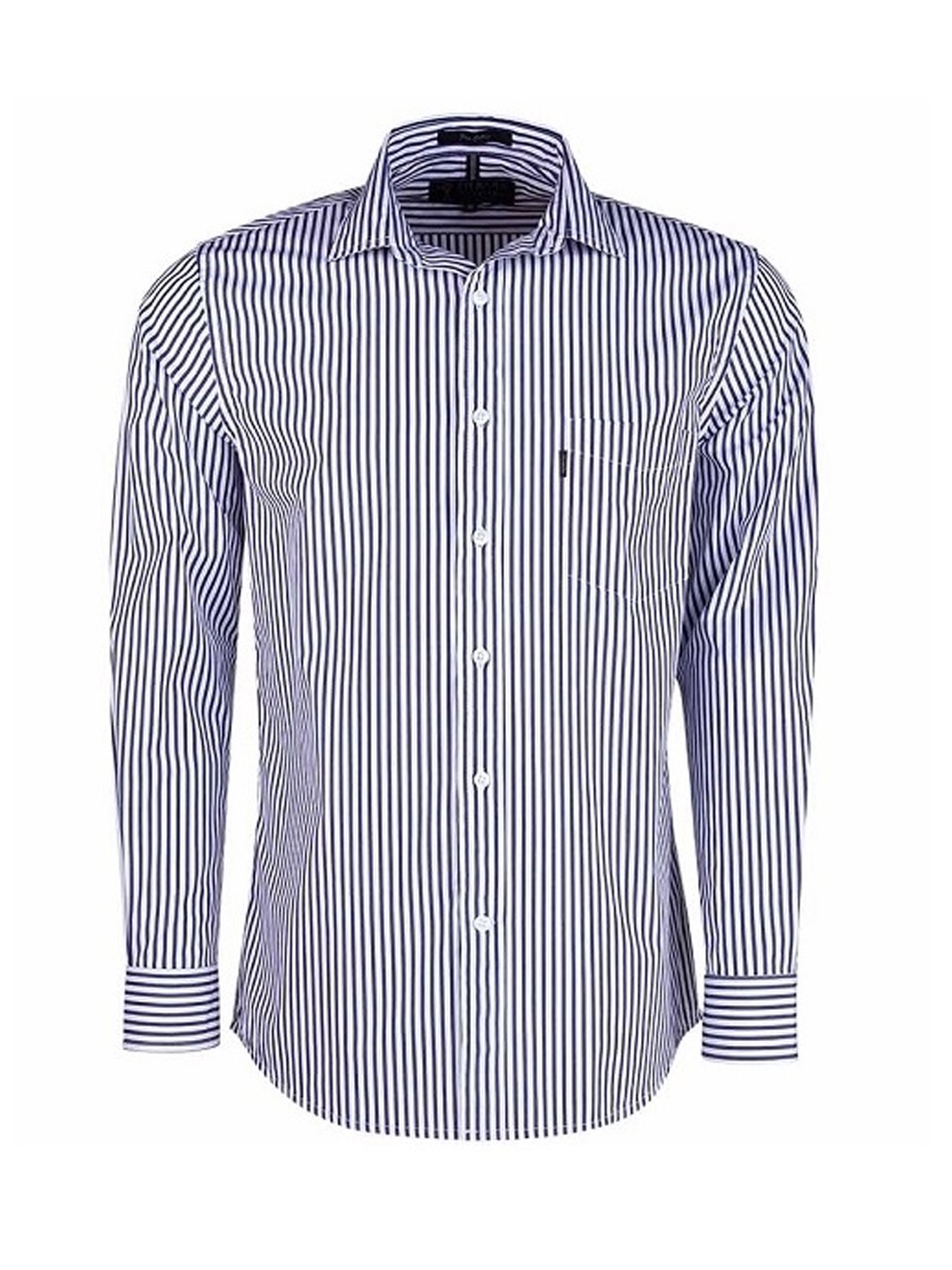 Pilbara Striped Single Pocket Shirt LS - Navy/White
