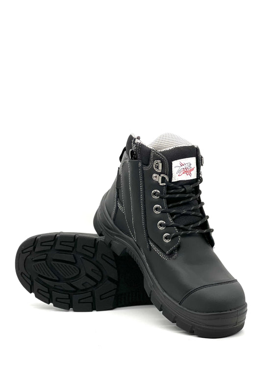 Cougar Footwear Toronto Composite Toe, Lace Up Boot with Zip & Cover - Black [SZ:4 MENS AU/UK]