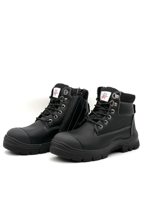 Cougar Footwear Toronto Composite Toe, Lace Up Boot with Zip & Cover - Black [SZ:4 MENS AU/UK]