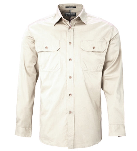 Pilbara Mens Open Front S/s Shirt Rm500bts [CLR:Stone SZ:L]
