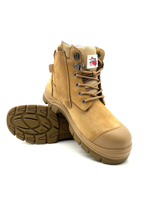 Cougar Footwear Arizona Composite Toe, Lace Up Boot With Zip & Cover - Camel [SZ:4 MENS AU/UK]