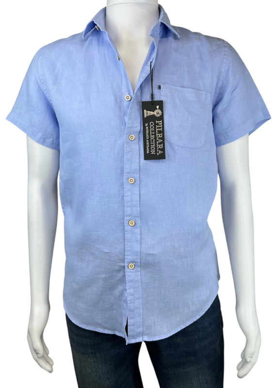Pilbara Mens Linen Short Sleeve Shirt Rmpc055s [clr:sky Blue Sz:s]