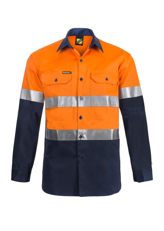 WORKCRAFT TWO TONE L/S SHIRT IND TAPE WS3028
