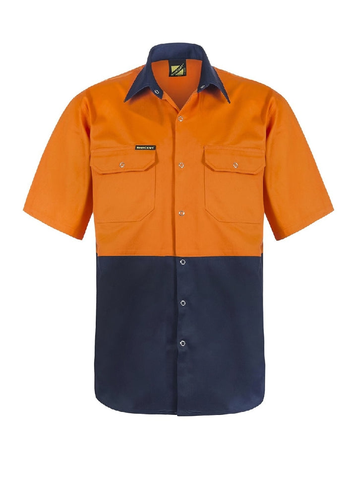 WorkCraft Hi Vis Two Tone Cotton Drill Shirt w/Press Studs WS3063