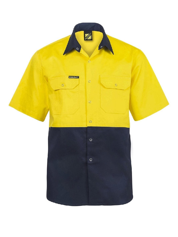 WorkCraft Hi Vis Two Tone Cotton Drill Shirt w/Press Studs WS3063