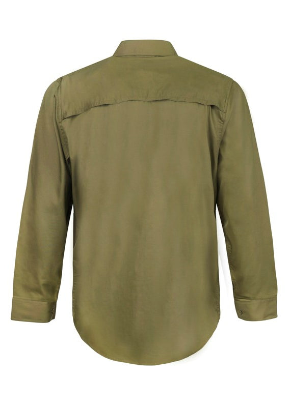 Work Craft Lightweight Vented Cotton Drill Shirt Long Sleeve WS4011 [CLR:Khaki SZ:XS]