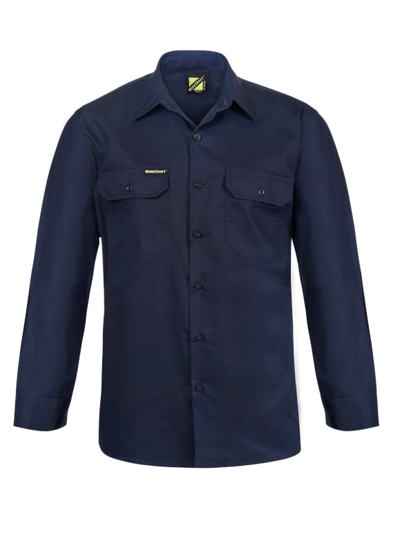 Work Craft Lightweight Vented Cotton Drill Shirt Long Sleeve WS4011 [CLR:Khaki SZ:XS]
