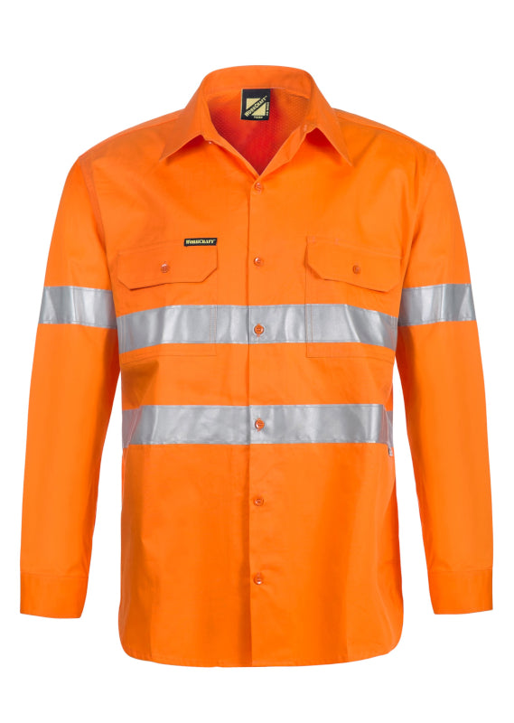 Work Craft Hi Vis CSR Taped Lightweight L/S Shirt WS4131 [CLR:Orange SZ:XS]