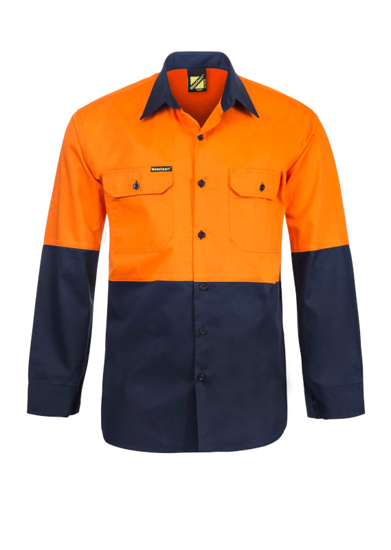 Work Craft Hi Vis Two Tone Lightweight Cotton Shirt LS WS4247