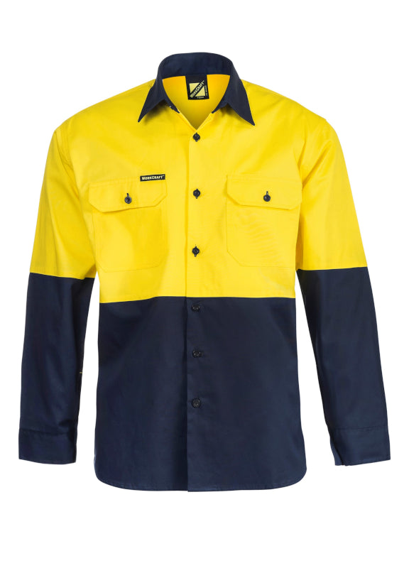 Work Craft Hi Vis Two Tone Lightweight Cotton Shirt LS WS4247