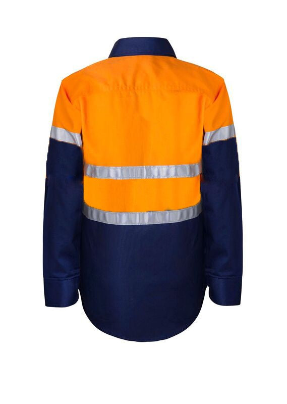 Work Craft Kids Hi Vis CSR Taped LS Shirt WSK125 [SZ:0 CLR:Navy/Orange]