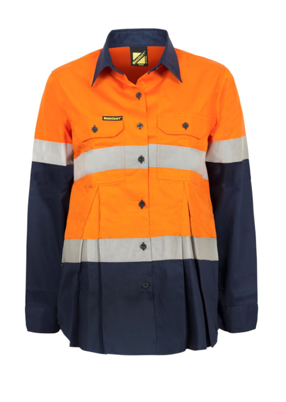 Work Craft Maternity Hi Vis CSR Taped LS Shirt WSL601 [CLR:Navy/Orange SZ:6]