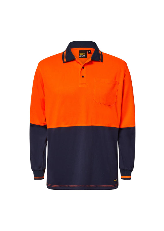 Workcraft Hi Vis Long Sleeve Polo With Pocket Wsp202 [clr:navy/orange Sz:xs]