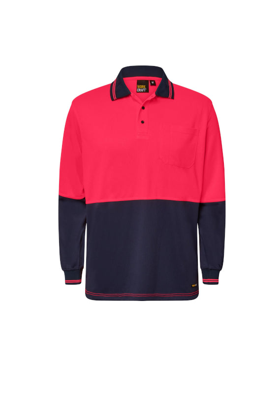 Workcraft Hi Vis Long Sleeve Polo With Pocket Wsp202 [clr:navy/orange Sz:xs]