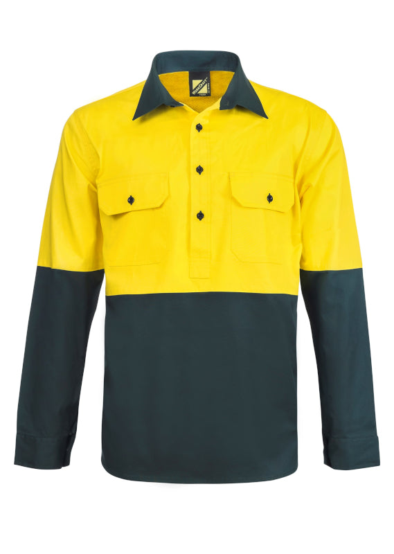 Workcraft Hi Vis Two Tone Lightweight Vented Shirt Ls Ws4255 [clr:green/yellow Sz:xs]