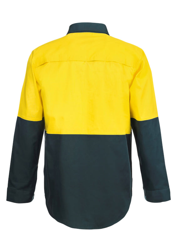 Workcraft Hi Vis Two Tone Lightweight Vented Shirt Ls Ws4255 [clr:green/yellow Sz:xs]