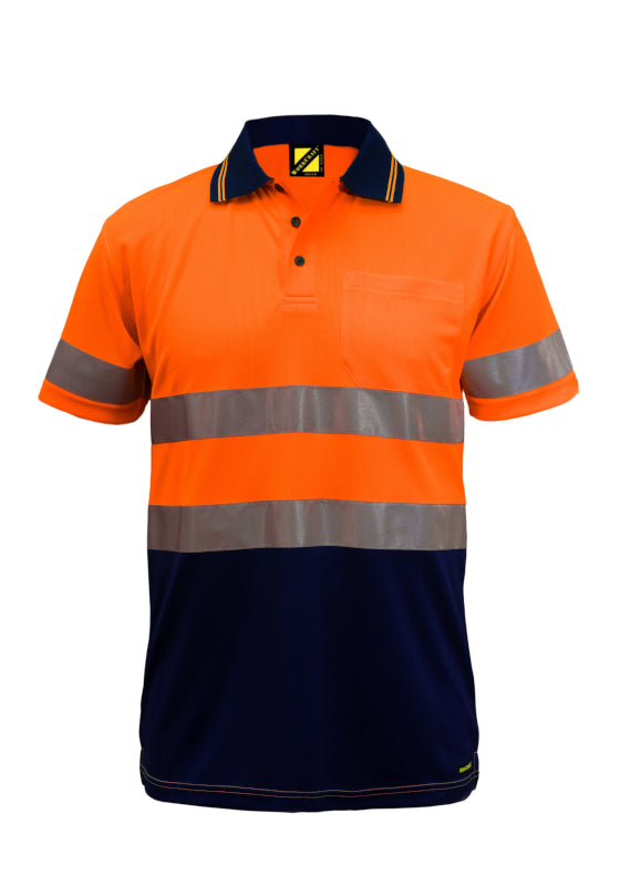Work Craft Hi Vis CSR Taped Micromesh SS Polo WSP410 [CLR:Navy/Orange SZ:XS]