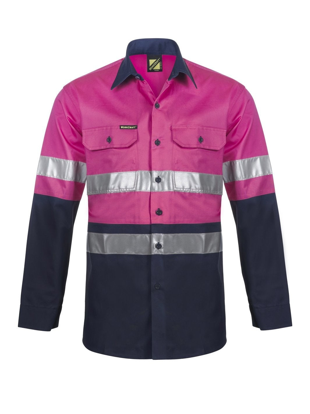 Workcraft Cotton L/s Shirt Csrtape Ws4132 [CLR:Navy/Electric Blue SZ:6XL]