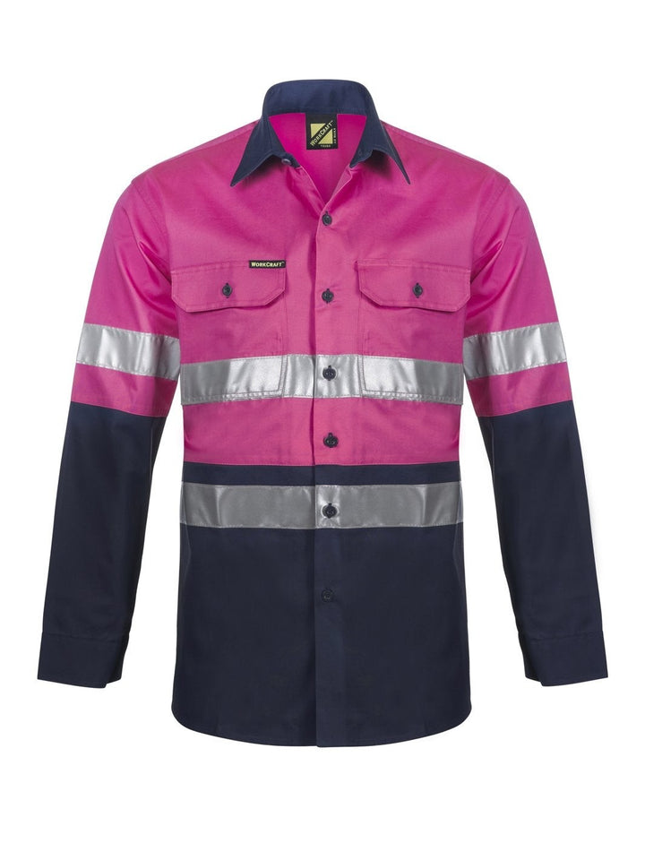 Workcraft Cotton L/s Shirt Csrtape Ws4132 [CLR:Navy/Electric Blue SZ:6XL]