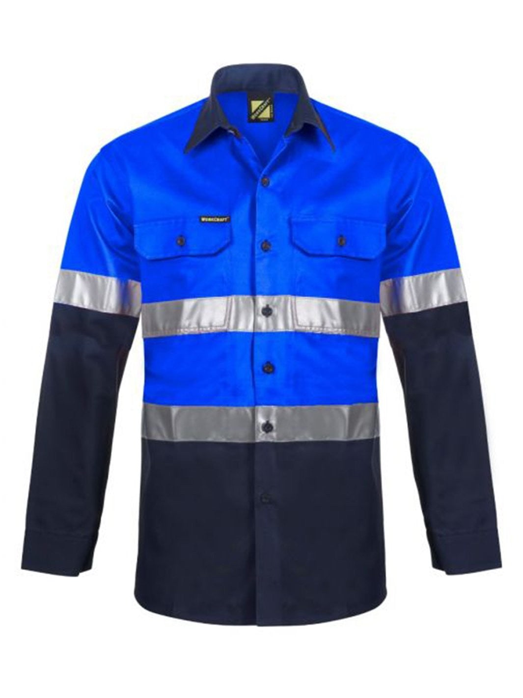 Workcraft Cotton L/s Shirt Csrtape Ws4132 [CLR:Navy/Electric Blue SZ:6XL]