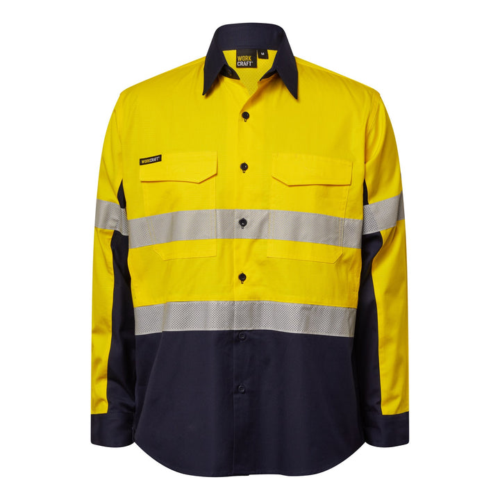Workcraft Ripstop Ls Vented Shirt W/tape [CLR:Navy/Yellow SZ:S]