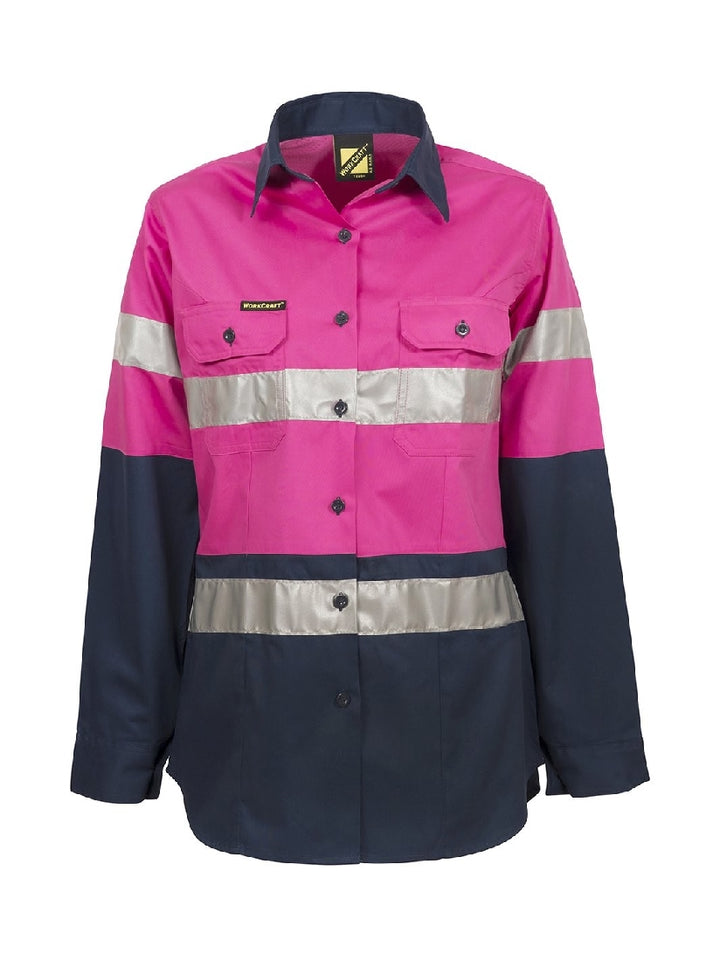 WORKCRAFT LADIES HI VIS 2 TONE SHIRT REF ELECTRIC BLUE/ NAVY