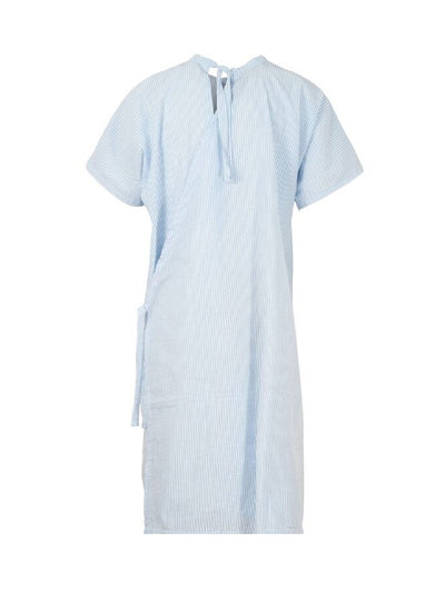Medi8 Seersucker Gown With Shoulder Studs M81700 - Blue/White