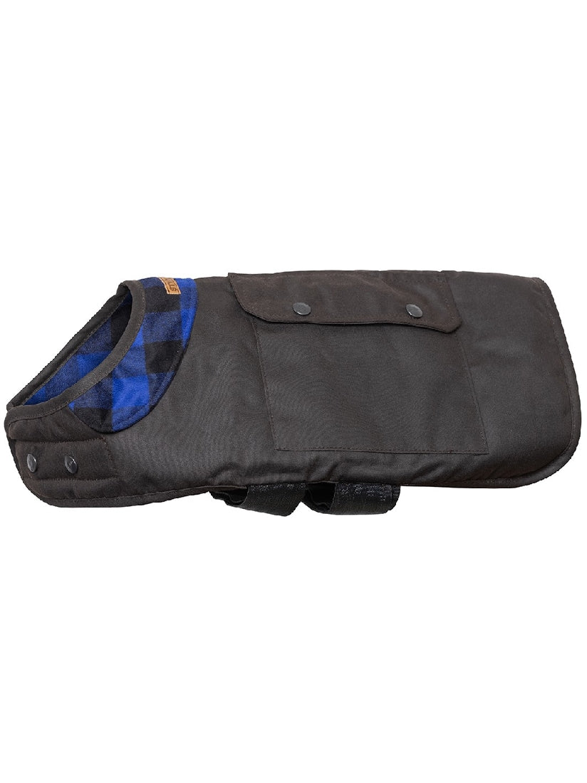 Styx Mill Oilskin Wool Lined Blue Check Province Dog Coat - Brown