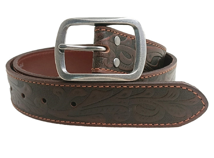 Pilbara Western Oval Buckle Tooled Leather Belt Rmpw005