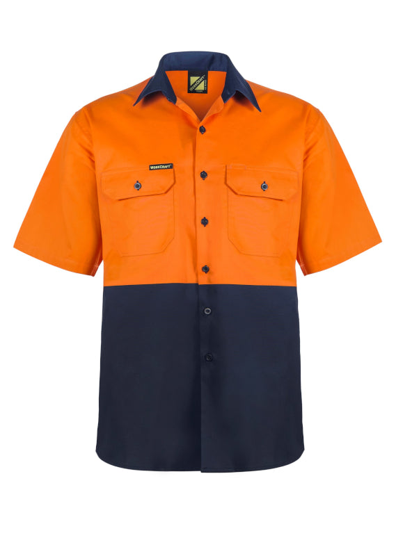 Work Craft Hi Vis Two Tone Lightweight Cotton Drill Shirt