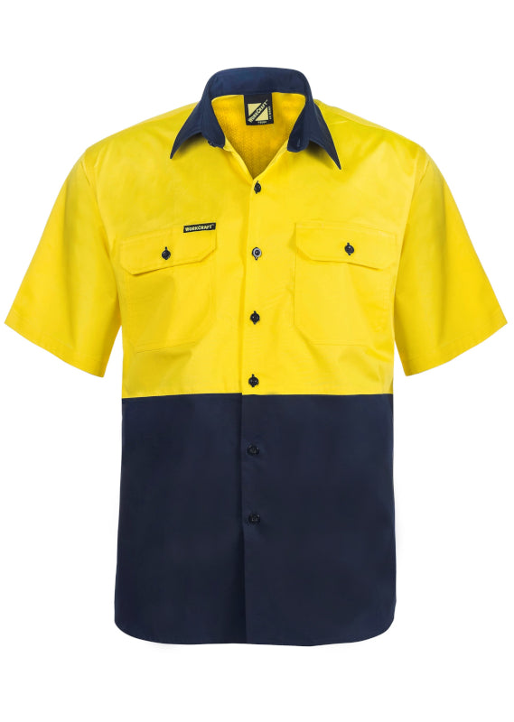 Work Craft Hi Vis Two Tone Lightweight Cotton Drill Shirt