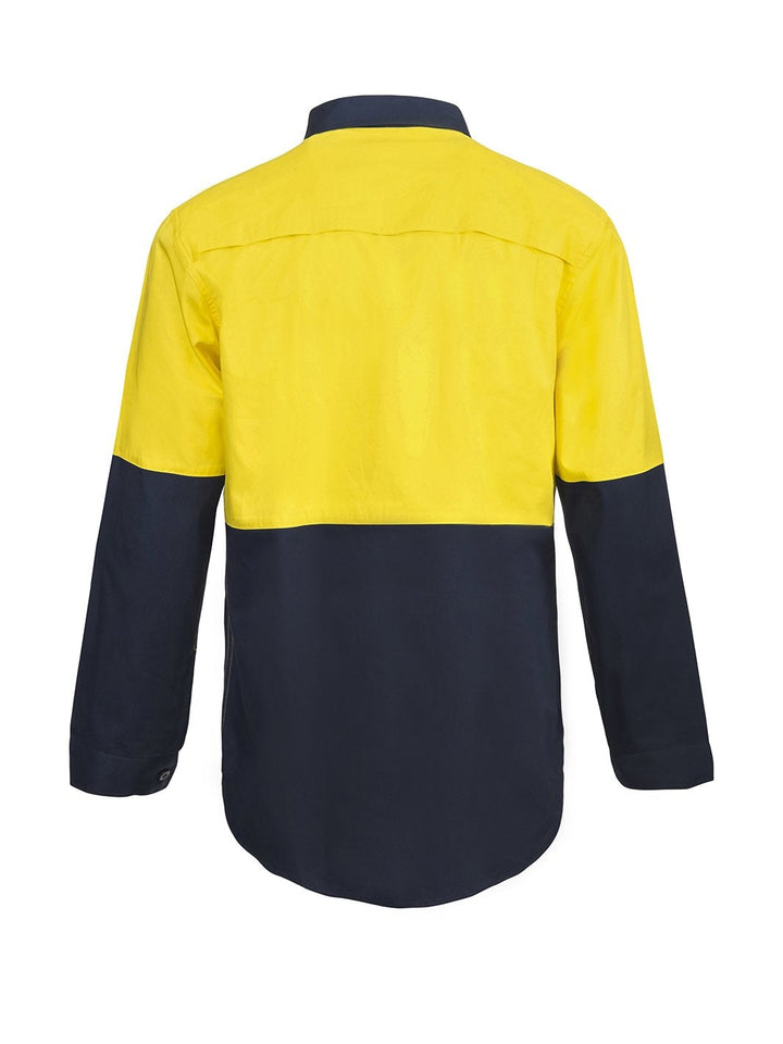 WorkCraft Hi Vis Two Tone Lightweight Vented Cotton Drill Shirt w/Semi Gusset LS WS4255