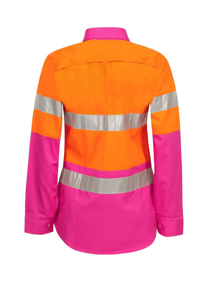 WorkCraft Ladies Hi Vis Taped Two Tone Cotton Drill Shirt LS WSL501