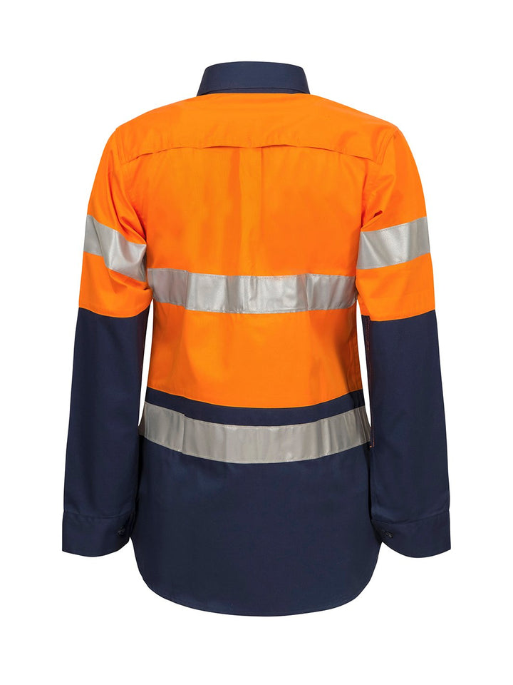 WorkCraft Ladies Hi Vis Taped Two Tone Cotton Drill Shirt LS WSL501