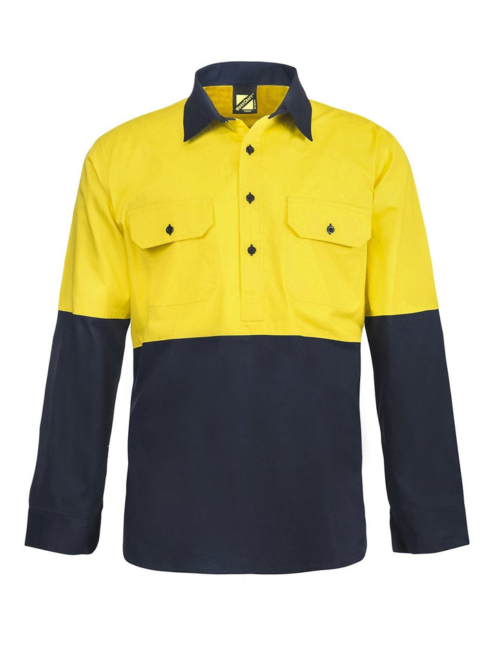 WorkCraft Hi Vis Two Tone Lightweight Vented Cotton Drill Shirt w/Semi Gusset LS WS4255