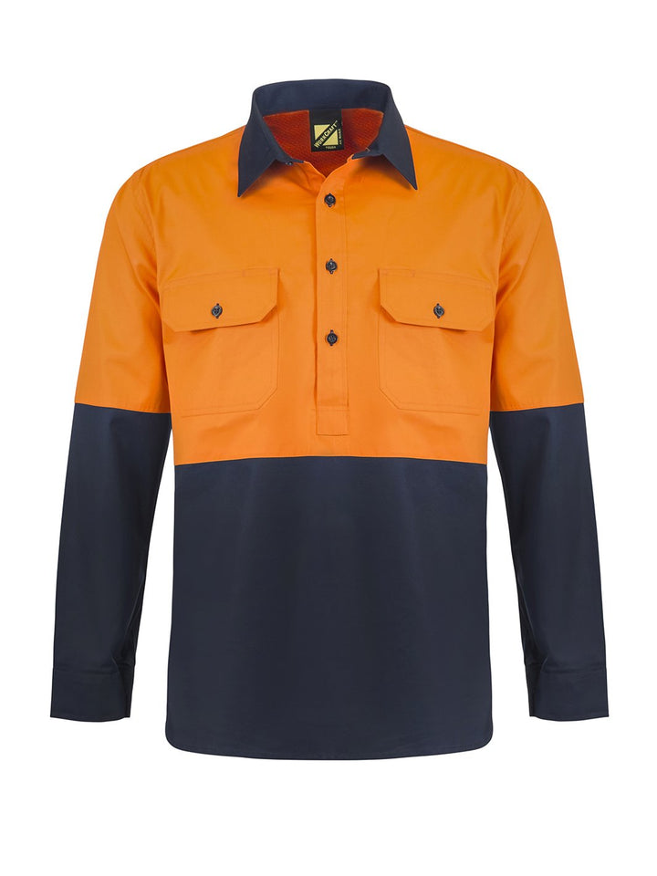 WorkCraft Hi Vis Two Tone Lightweight Vented Cotton Drill Shirt w/Semi Gusset LS WS4255