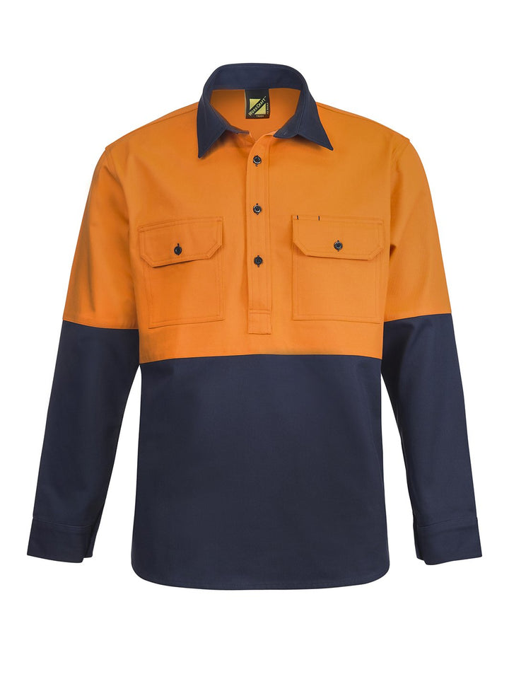 WorkCraft Hi Vis Two Tone Heavy Duty Hybrid Cotton Drill Shirt w/Gusset Sleeve LS WS4254