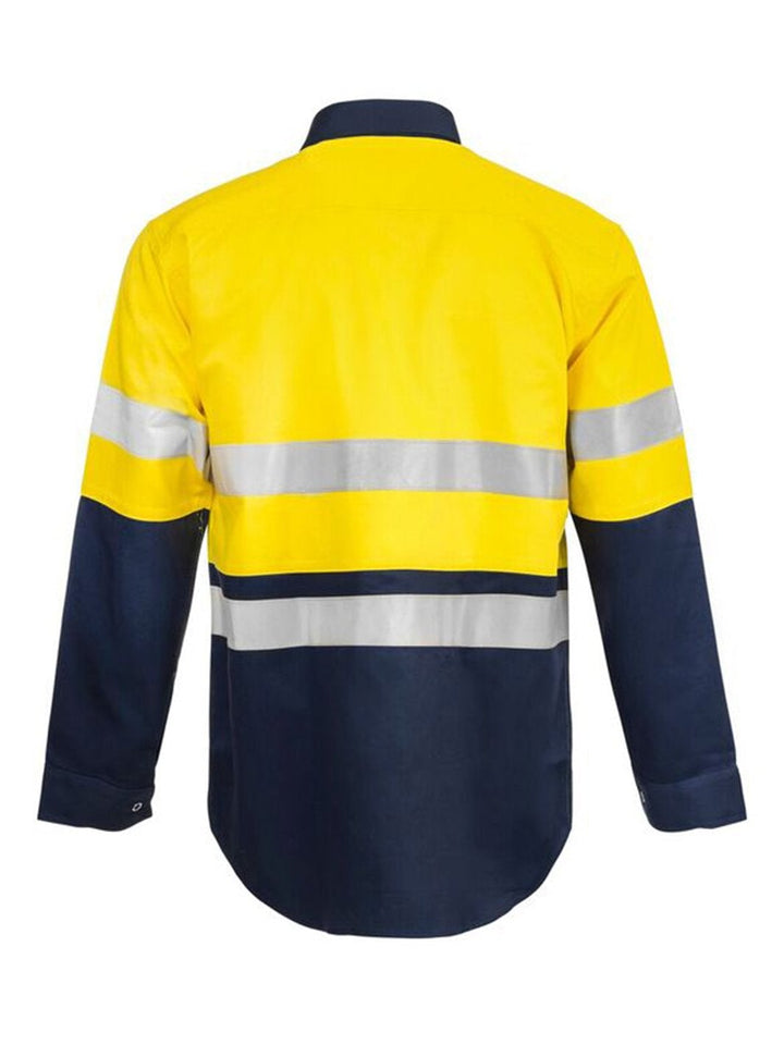 WorkCraft Hi Vis Taped Two Tone Cotton Drill Shirt w/Press Studs WS3072