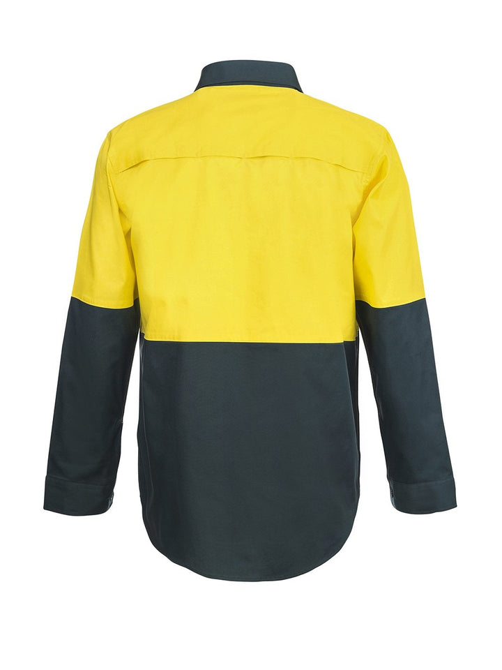 WorkCraft Hi Vis Two Tone Lightweight Vented Cotton Drill Shirt w/Semi Gusset LS WS4255