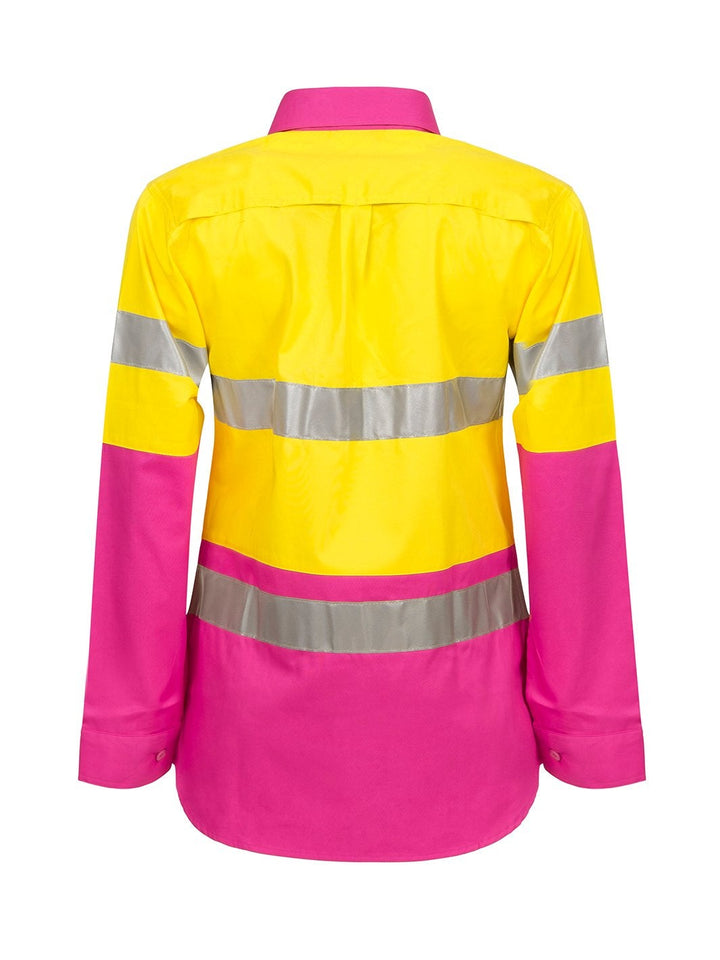 WorkCraft Ladies Hi Vis Taped Two Tone Cotton Drill Shirt LS WSL501