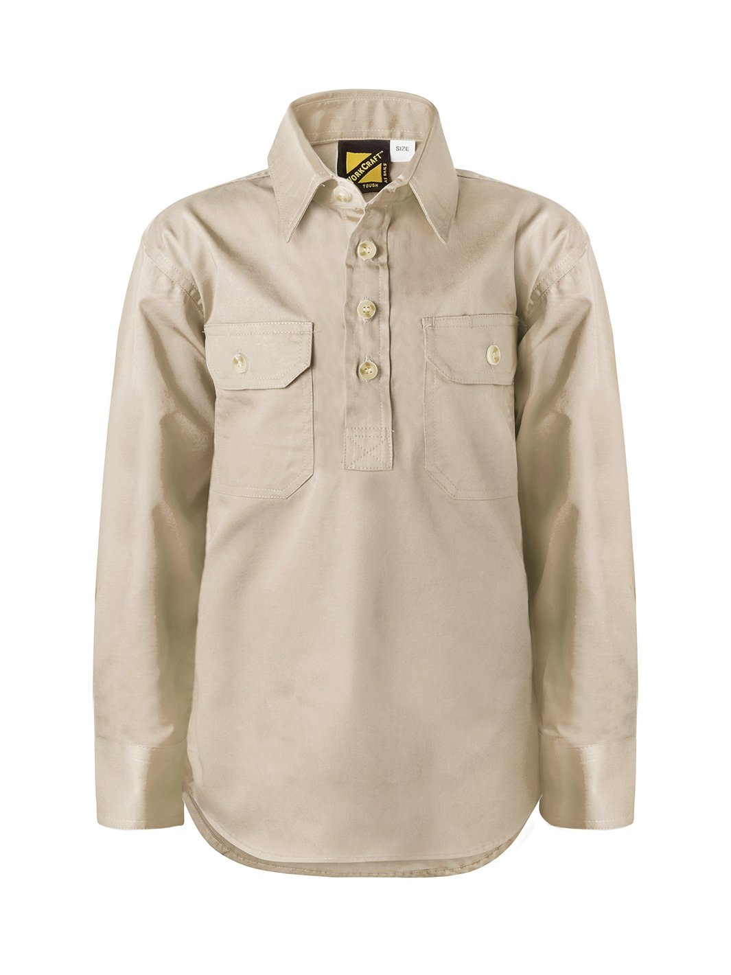 WorkCraft Kids Lightweight Half Placket Cotton Drill Shirt w/Contrast Buttons LS WSK131 - Cream