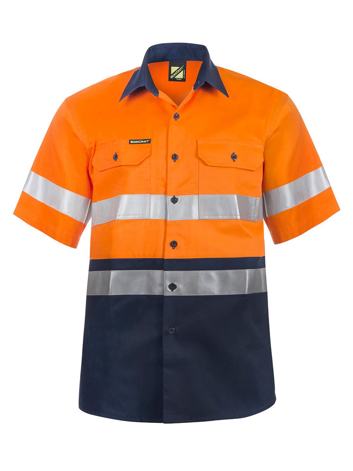 WorkCraft Hi Vis Taped Two Tone Cotton Drill Shirt WS4001
