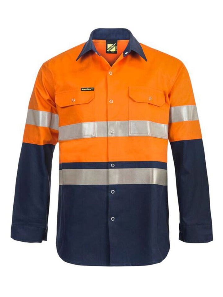 WorkCraft Hi Vis Taped Two Tone Cotton Drill Shirt w/Press Studs WS3072