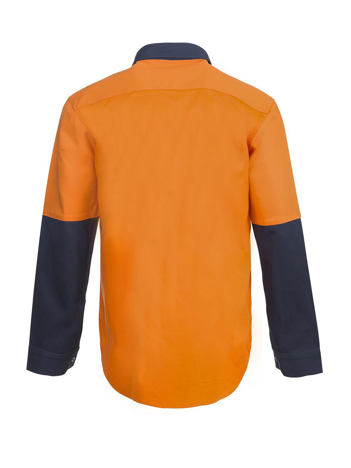 WorkCraft Hi Vis Two Tone Heavy Duty Hybrid Cotton Drill Shirt w/Gusset Sleeve LS WS4254