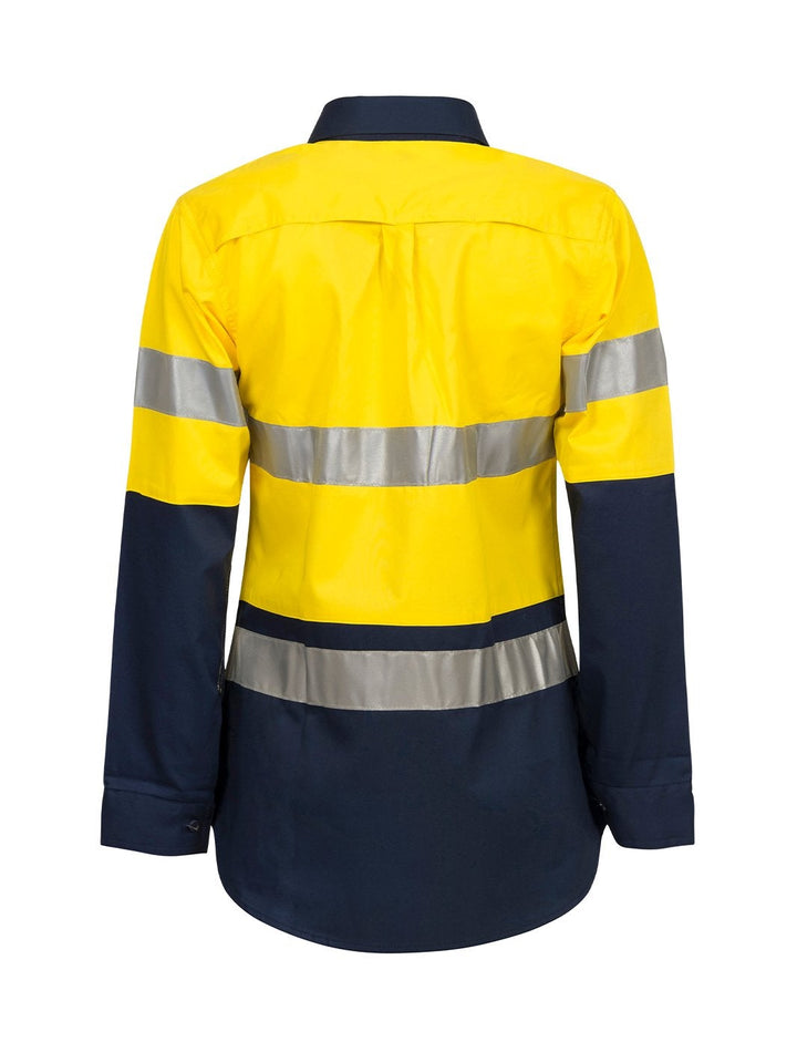 WorkCraft Ladies Hi Vis Taped Two Tone Cotton Drill Shirt LS WSL501