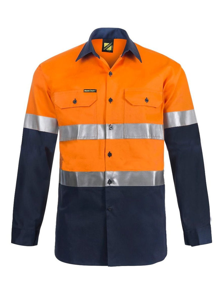 WorkCraft Hi Vis Taped Two Tone Cotton Drill Shirt LS WS4000