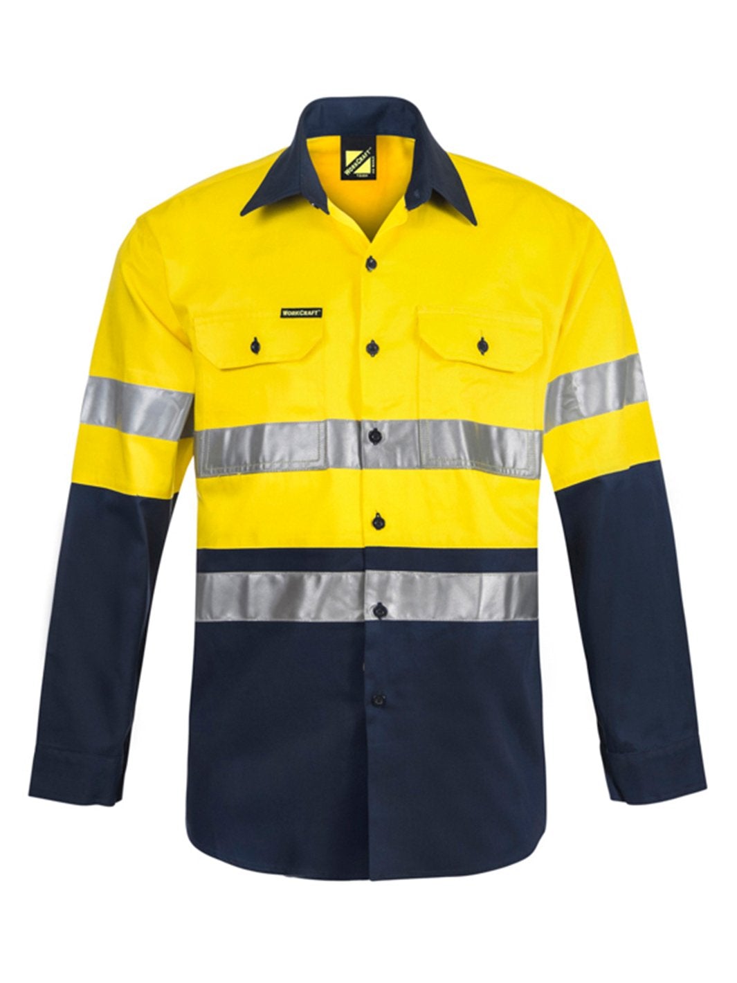 WorkCraft Hi Vis Taped Two Tone Cotton Drill Shirt LS WS4000