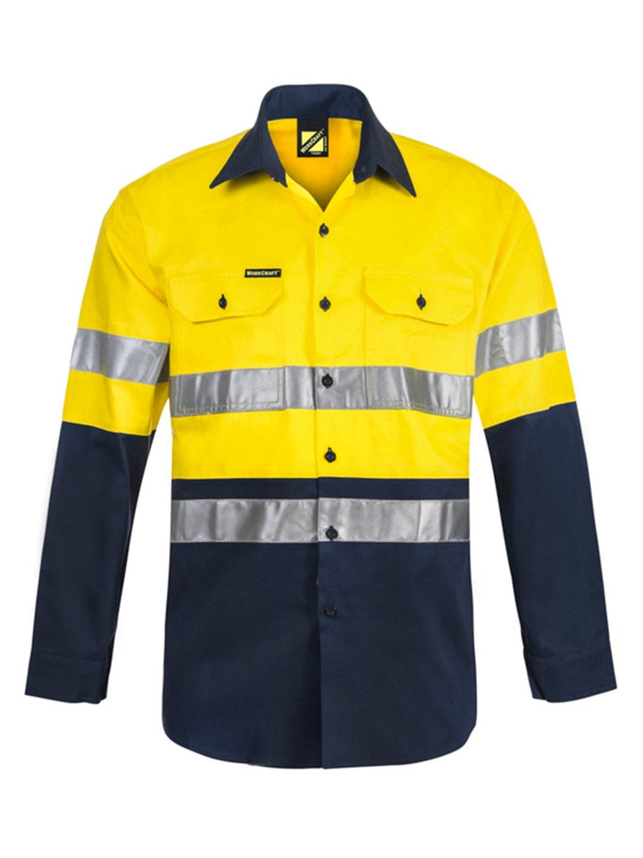 WorkCraft Hi Vis Taped Two Tone Cotton Drill Shirt LS WS4000
